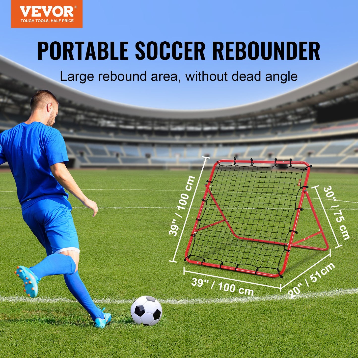 Soccer Rebounder Rebound Net, Kick-Back 99.1x99.1 cm, Portable Football Training Gifts, Fully Goal Net, Aids & Equipment for Kids Teens & All Ages, Easy Set Up & Perfect Storage
