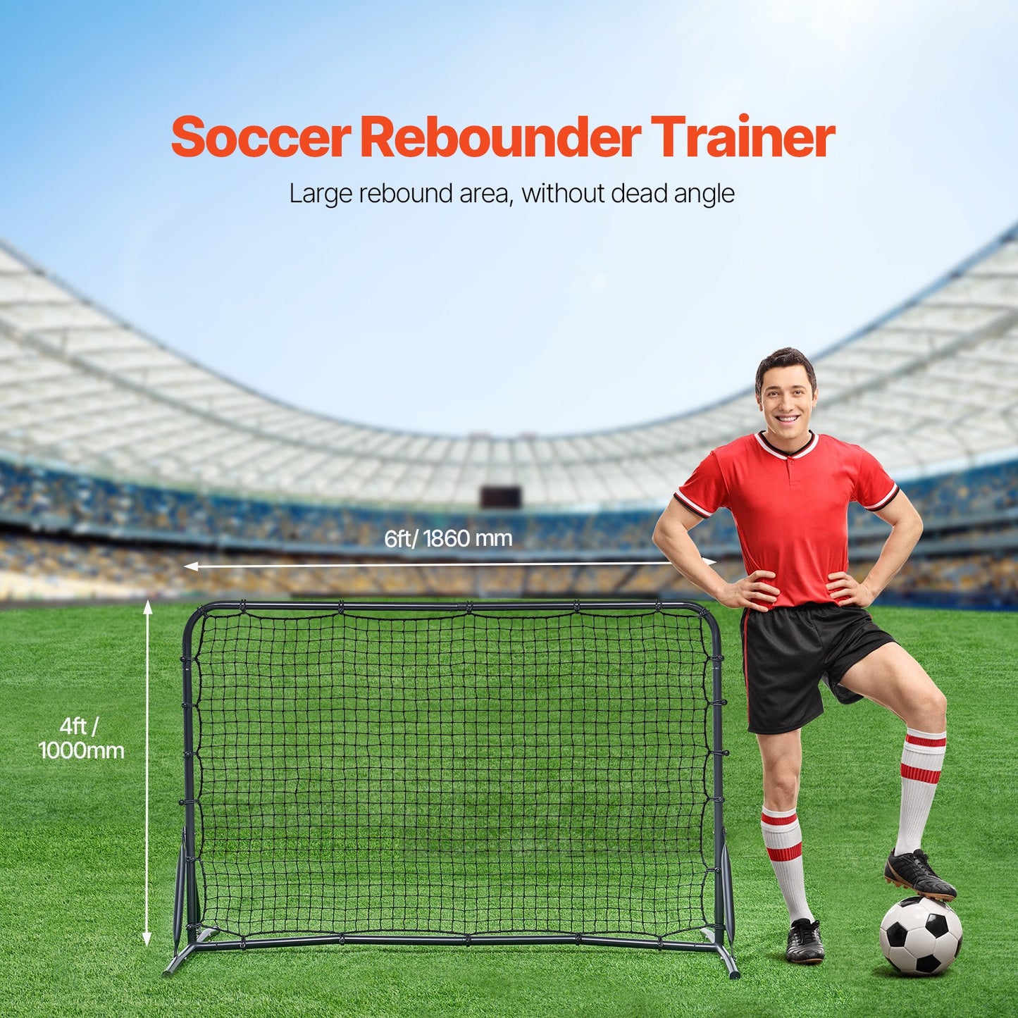 Soccer Rebound Trainer, 6x4FT Iron Soccer Training Equipment, Sports Football Rebounder Wall, Double-Sided Rebounding Net, Easy Assembly, Perfect for Backyard Practicing, Solo Training, Passing