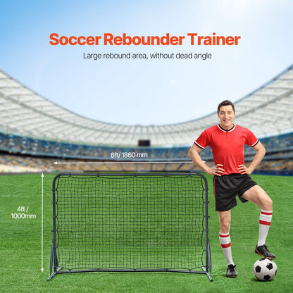 Soccer Rebound Trainer, 6x4FT Iron Soccer Training Equipment, Sports Football Rebounder Wall, Double-Sided Rebounding Net, Easy Assembly, Perfect for Backyard Practicing, Solo Training, Passing