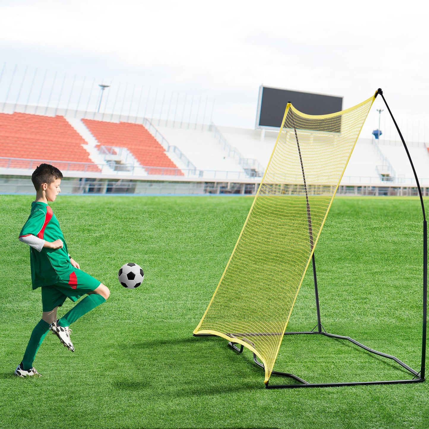 Soccer Rebounder, Portable Soccer Trainer, 7x7FT Iron & Polyester Soccer Practice Equipment, Sports Football Rebounder Wall with Portable Bag, Perfect for Team Solo Training, Passing, Volley