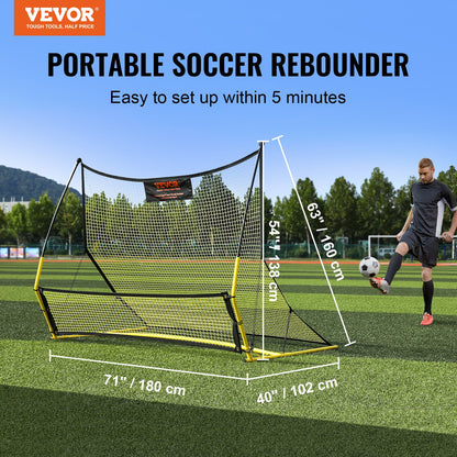 Soccer Trainer, 2-IN-1 Portable Soccer Rebounder Net, 182.9 x129.5 cm Iron Soccer Practice Equipment, Sports Football Rebounder Wall with Portable Bag, Perfect for Team Solo Training, Passing, Volley