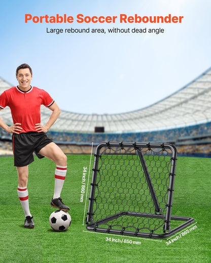 Soccer Rebounder Rebound Net, Kick-Back 34"x34", Portable Football Training Gifts, Fully Adjustable Angles Goal Net, Aids & Equipment for Kids Teens & All Ages, Easy Set Up & Perfect Storage
