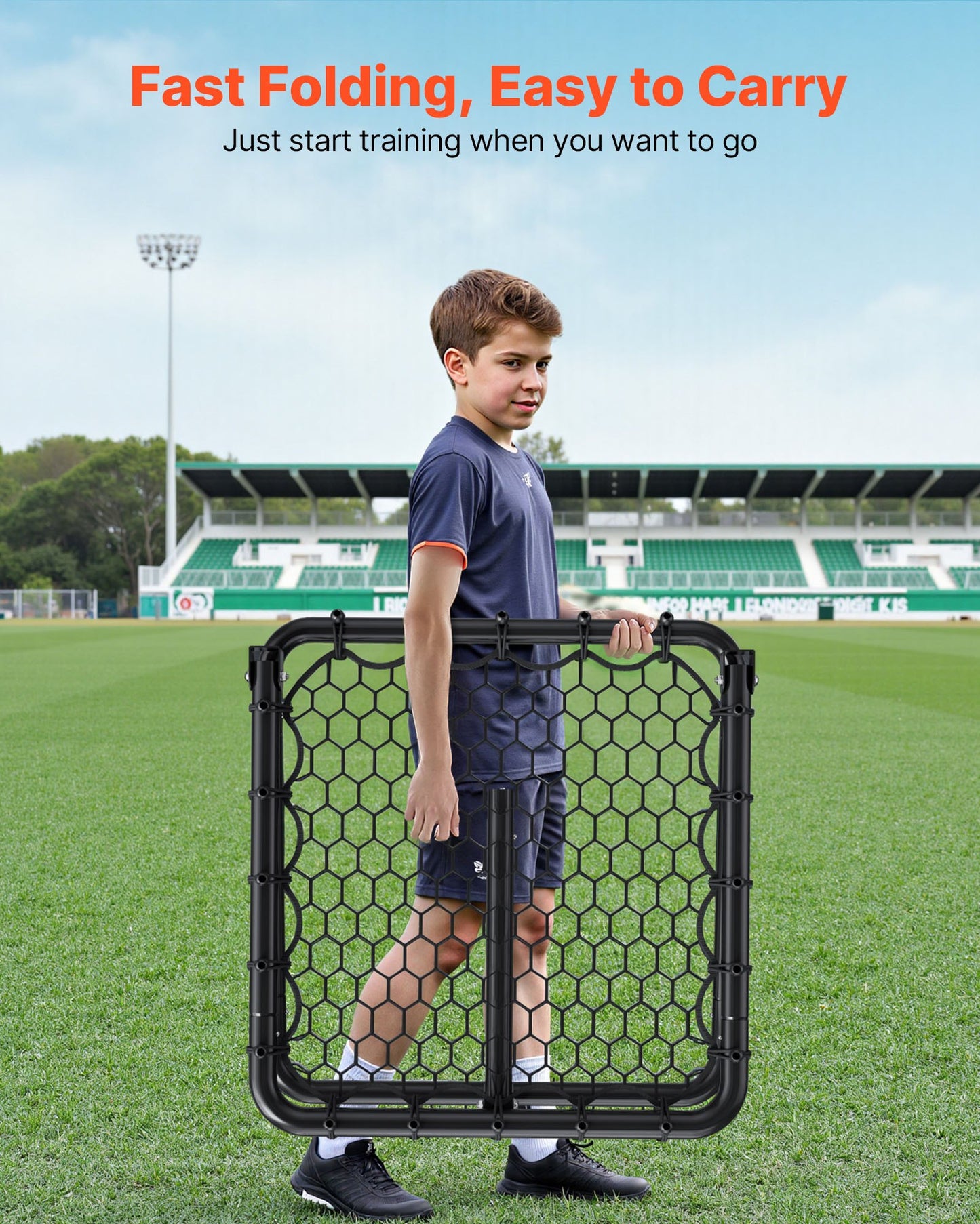 Soccer Rebounder Rebound Net, Kick-Back 34"x34", Portable Football Training Gifts, Fully Adjustable Angles Goal Net, Aids & Equipment for Kids Teens & All Ages, Easy Set Up & Perfect Storage