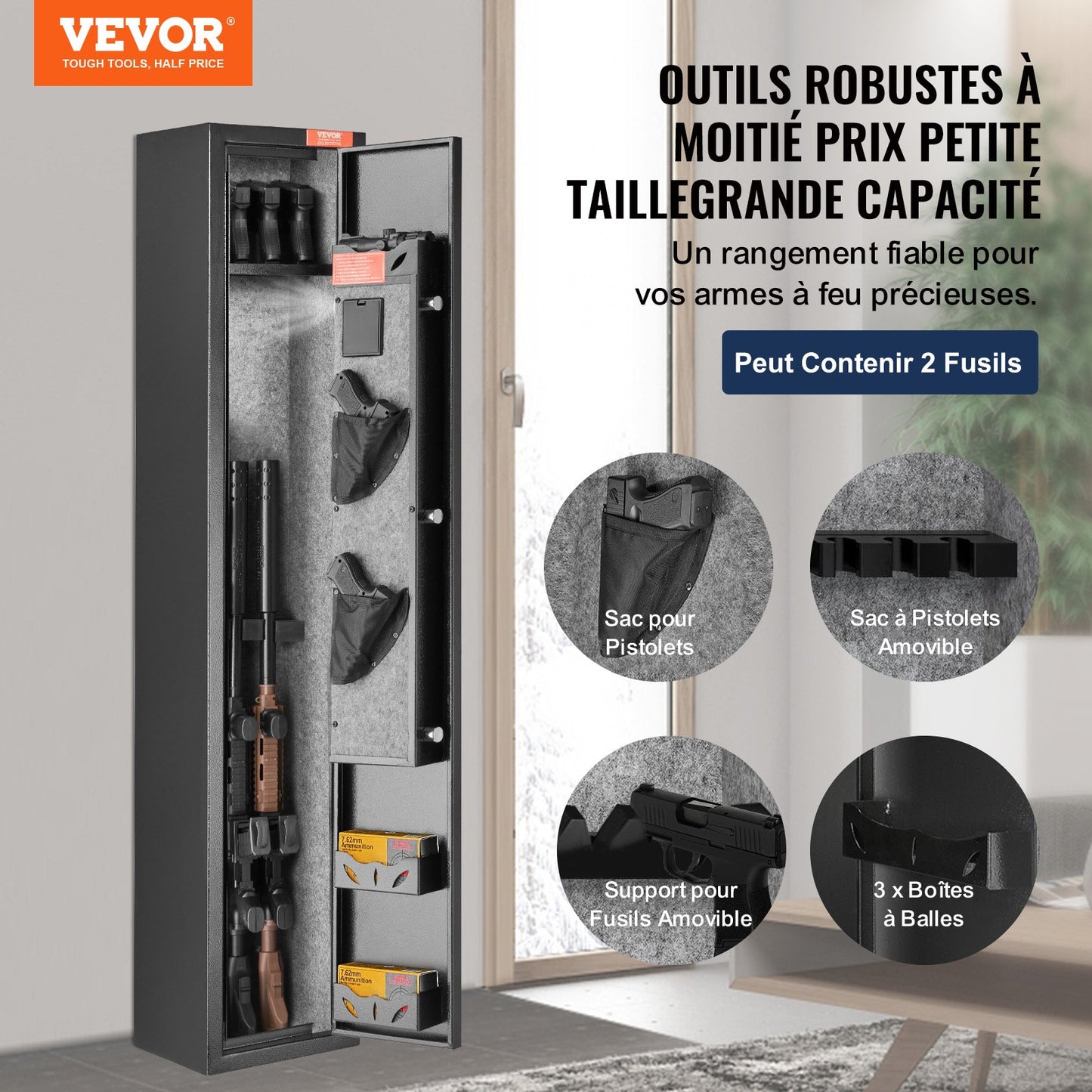 2 Rifles Gun Safe, Rifle Safe with Lock & Digital Keypad, Quick Access Gun Storage Cabinet with Removable Shelf, Pistol Rack, Rifle Cabinet for Home Rifle and Pistols
