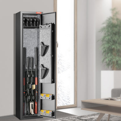 5 Rifles Gun Safe, Rifle Safe with Fingerprint Lock, Quick Access Gun Storage Cabinet for Shotguns with Removable Shelf, Pistol Rack, Ammo Storage Box for Home Long Gun and Pistols