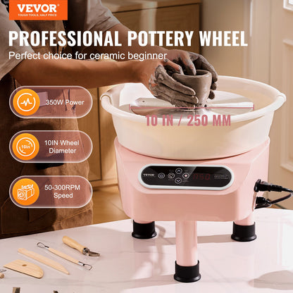 Pottery Wheel, 10 inch Pottery Forming Machine, 350W Electric Wheel for Pottery with Foot Pedal and LCD Touch Screen, Direct Drive Ceramic Wheel with 3 Support Legs for DIY Art Craft, Pink