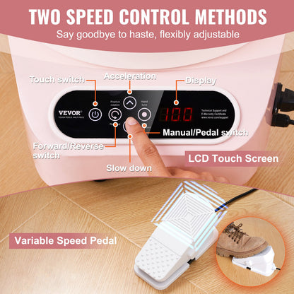 Pottery Wheel 27.9 cm Ceramic Wheel Foot Pedal Touch Screen 450W 3 Legs Pink