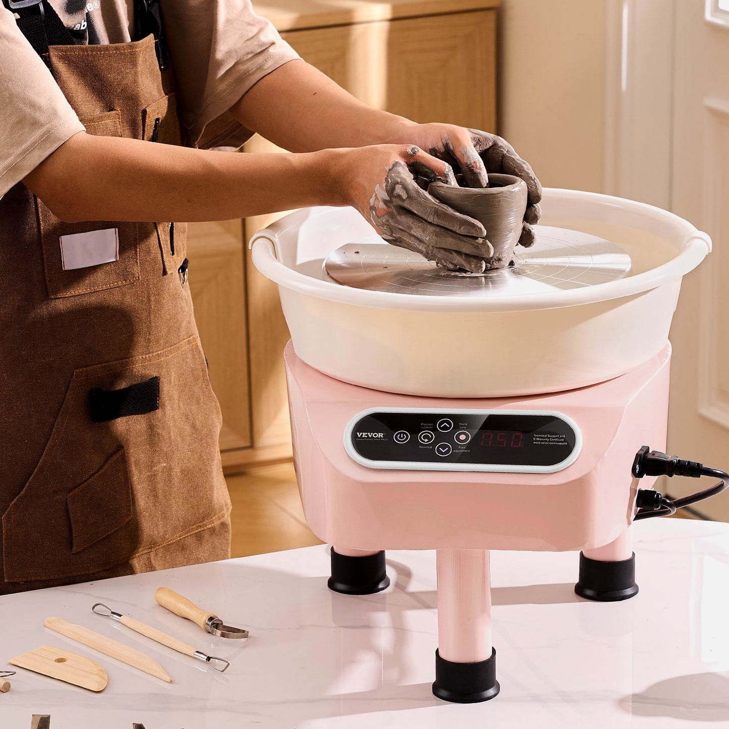 Pottery Wheel 27.9 cm Ceramic Wheel Foot Pedal Touch Screen 450W 3 Legs Pink