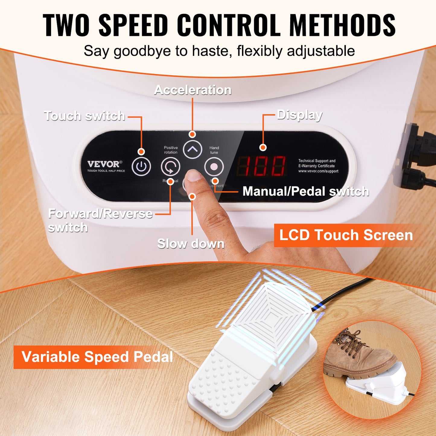 Töpferscheibe 27,9 cm, Keramikscheibe, Fußpedal, Touchscreen, 450 W, 3 Beine, Weiß