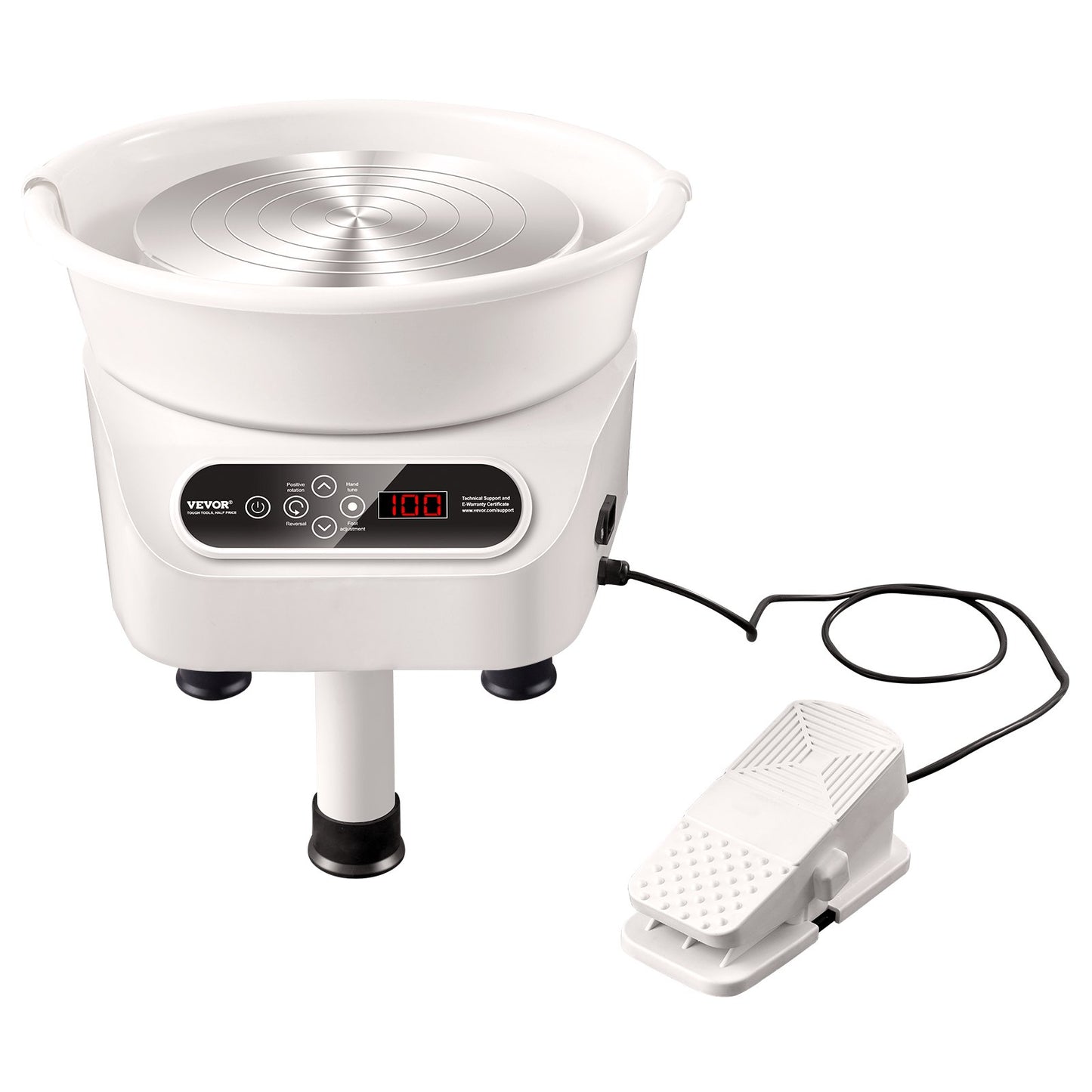 Töpferscheibe 27,9 cm, Keramikscheibe, Fußpedal, Touchscreen, 450 W, 3 Beine, Weiß