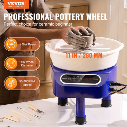 Pottery Wheel 27.9 cm Ceramic Wheel Foot Pedal Touch Screen 450W 3 Legs Blue