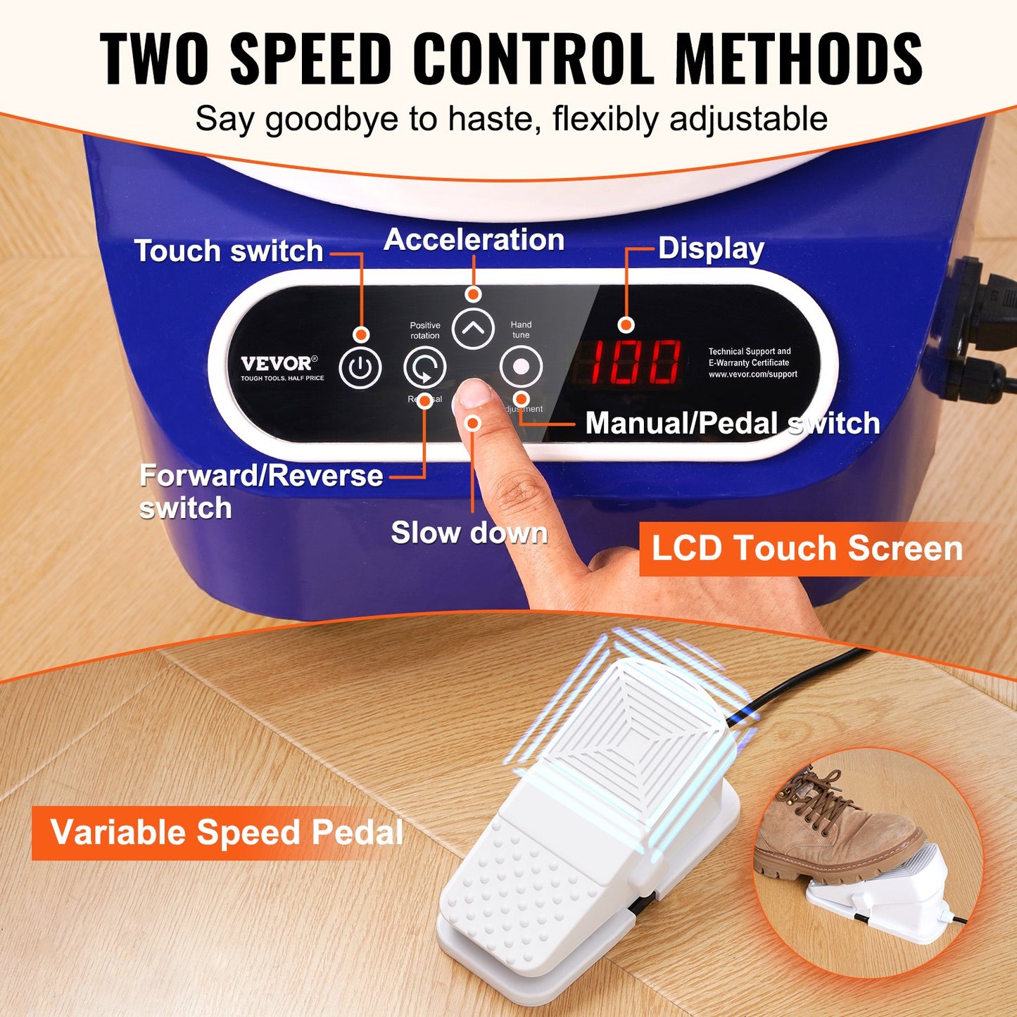 Pottery Wheel 27.9 cm Ceramic Wheel Foot Pedal Touch Screen 450W 3 Legs Blue