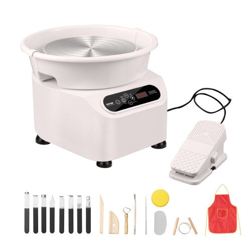 Pottery Wheel, 10 inch Pottery Forming Machine, 350W Electric Wheel for Pottery with Foot Pedal and LCD Touch Screen, Direct Drive Ceramic Wheel with Shaping Tools for DIY Art Craft, White