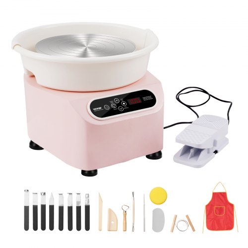 Pottery Wheel, 11 inch Pottery Forming Machine, 350W Electric Wheel for Pottery with Foot Pedal and LCD Touch Screen, Direct Drive Ceramic Wheel with Shaping Tools for DIY Art Craft, Pink