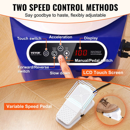 Pottery Wheel 27.9 cm Ceramic Wheel Foot Pedal Touch Screen Apron 450W Blue