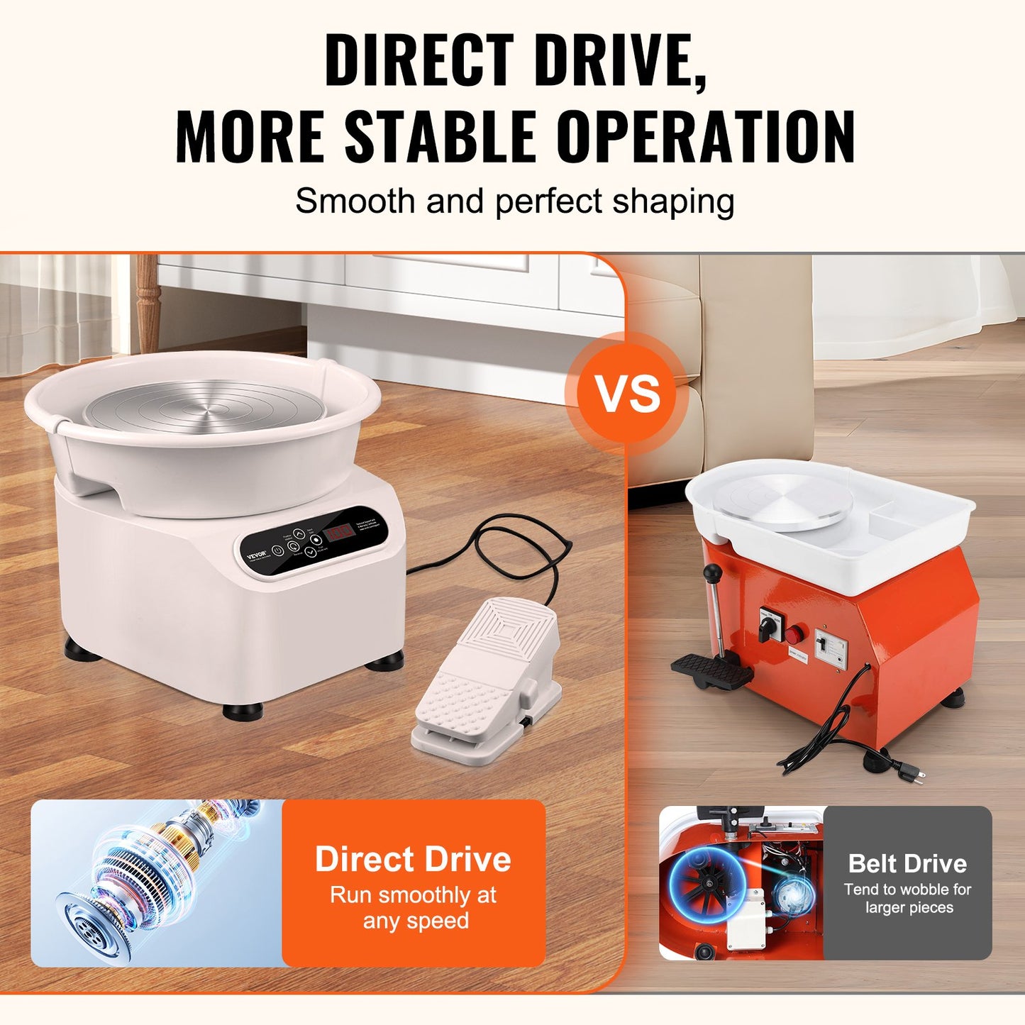 Töpferscheibe 11 Zoll/27,9 cm, Keramikscheibe, Fußpedal, Touchscreen, Schürze, 450 W, Weiß