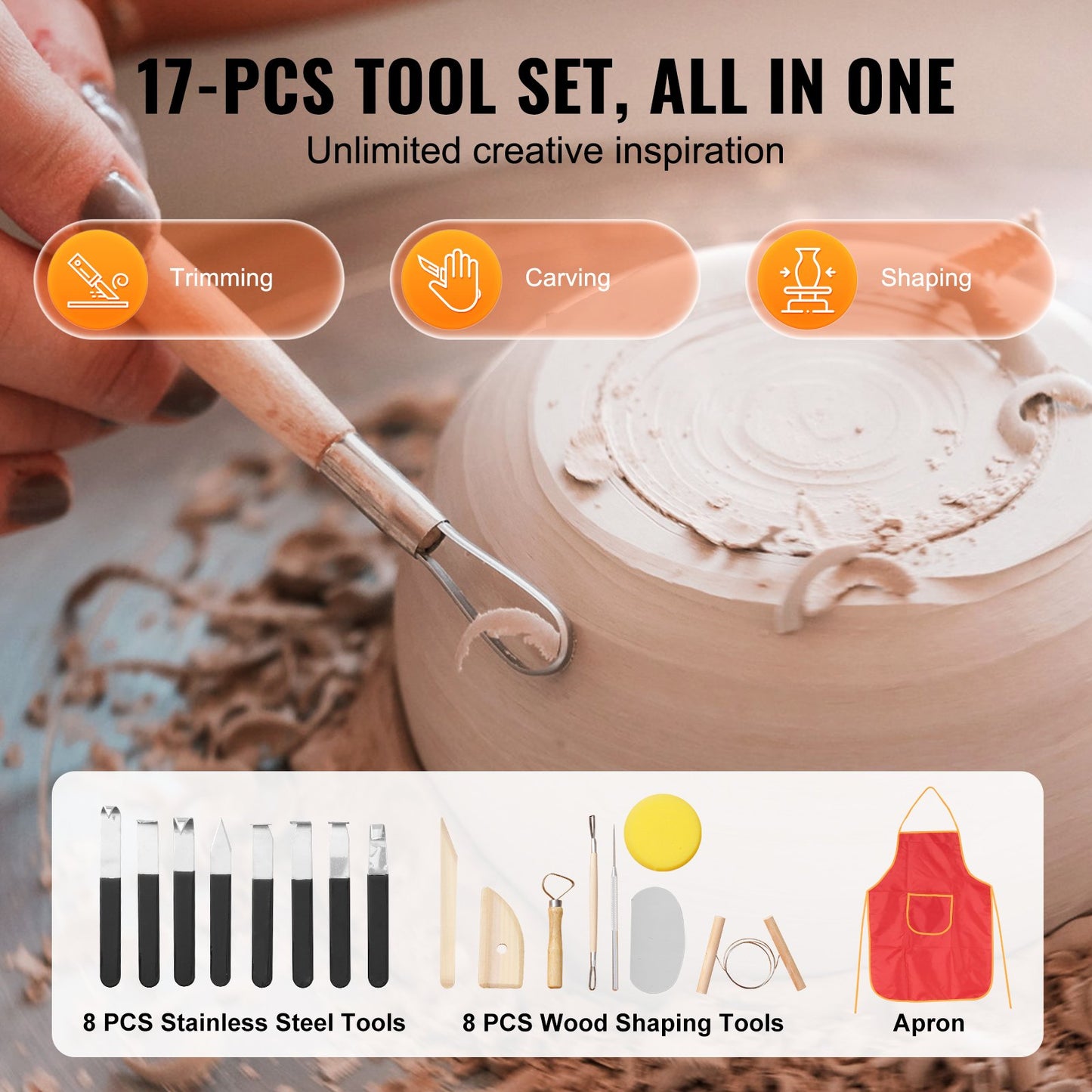 Töpferscheibe 11 Zoll/27,9 cm, Keramikscheibe, Fußpedal, Touchscreen, Schürze, 450 W, Weiß