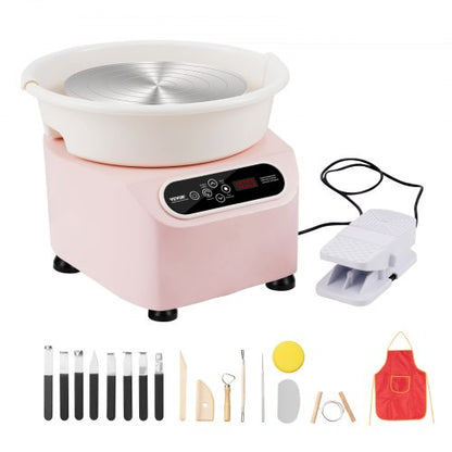 Pottery Wheel 11in/27.9 cm Ceramic Wheel Foot Pedal Touch Screen Apron 450W Pink