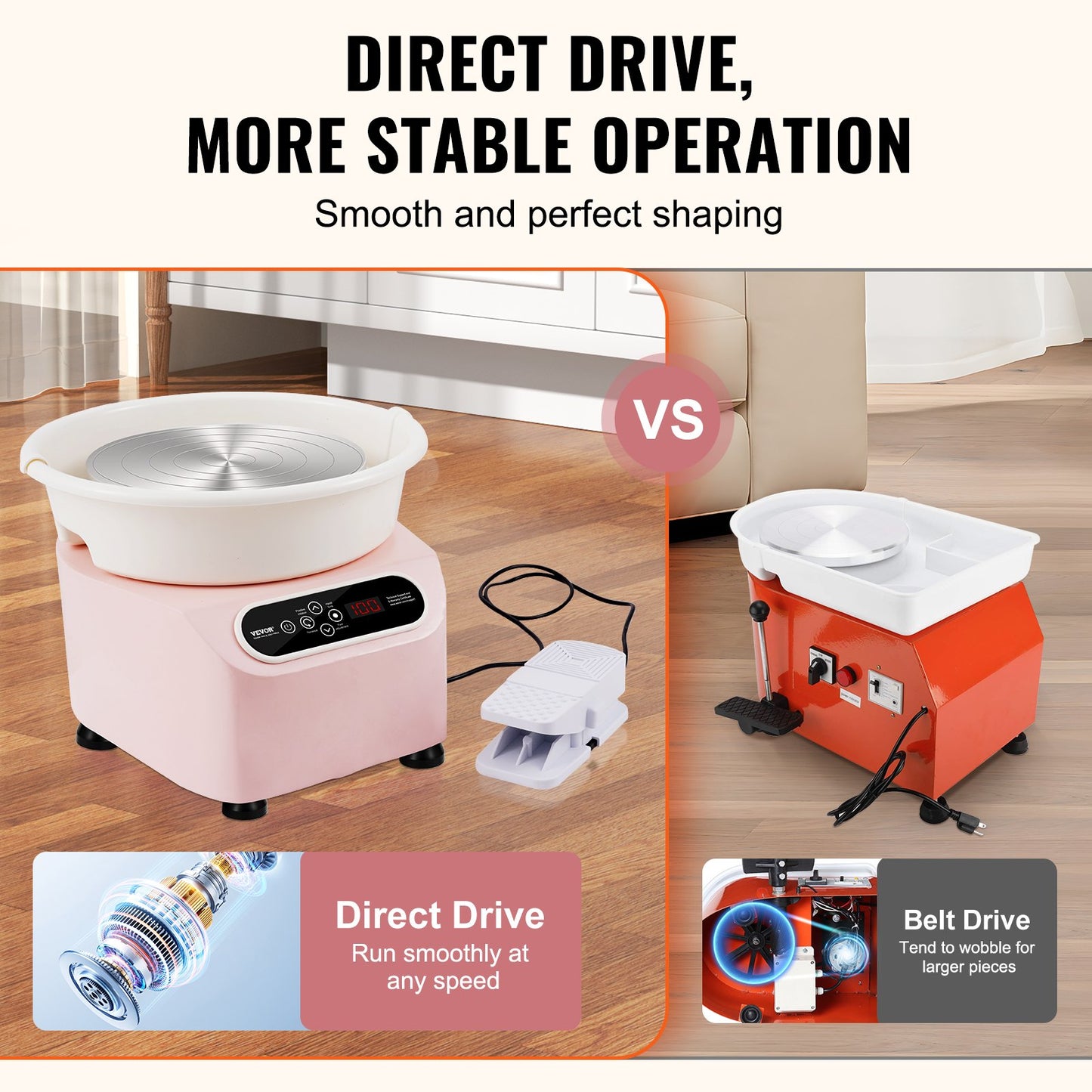 Pottery Wheel 11in/27.9 cm Ceramic Wheel Foot Pedal Touch Screen Apron 450W Pink