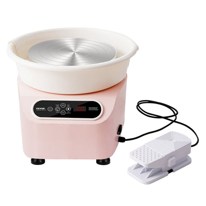 Pottery Wheel 11in/27.9 cm Ceramic Wheel Foot Pedal Touch Screen Apron 450W Pink