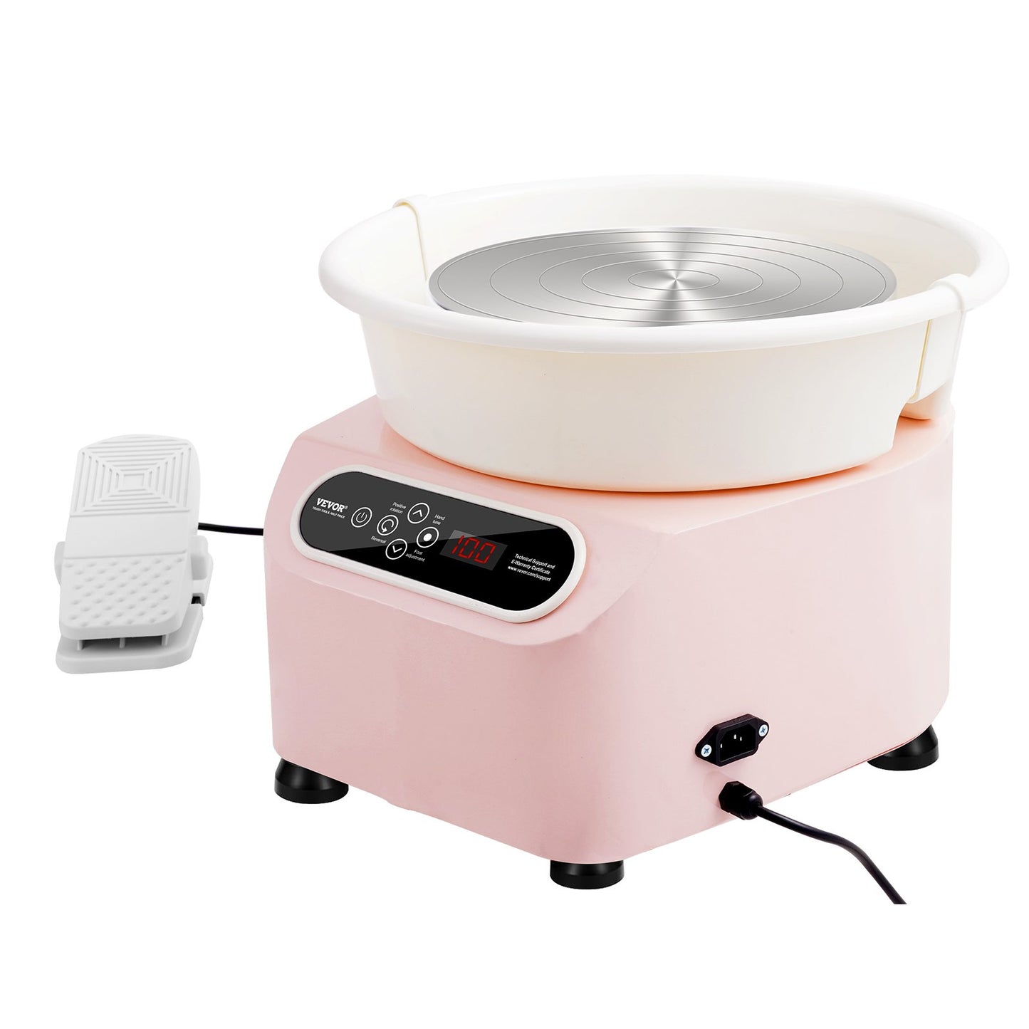 Pottery Wheel 11in/27.9 cm Ceramic Wheel Foot Pedal Touch Screen Apron 450W Pink