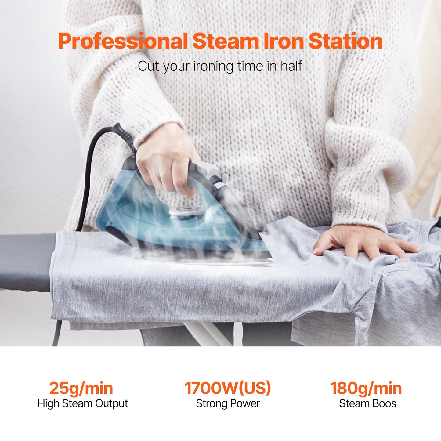 Steam Iron, 1600W Iron for Clothes, Aluminum Alloy + PTFE Soleplate, Auto Shut-Off, Self-Cleaning, Four Temperature Settings, Quick Heating, Anti-Drip, Clothing Iron for Home Ironing Clothes