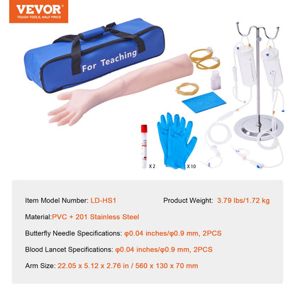 Übungsset für Blutentnahme, Set für intravenöse Venenpunktion und intravenöses Training, hochsimuliertes Übungsset mit Tragetasche, zum Üben und Perfektionieren von intravenösen Fertigkeiten für Studenten, Krankenschwestern und Fachkräfte
