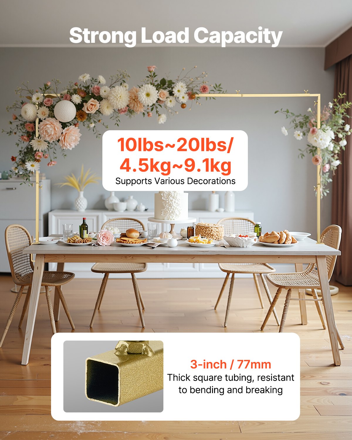 Over The Table Rod Stand with Clamps, 13"-42" Tall & 28"-98" Length Adjustable, Metal Table Arch Stand with Rattan, Tabletop Balloon Arch Frame for Wedding Birthday Christmas Decorations, Gold