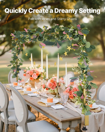 Over The Table Rod Stand with Clamps, 13"-42" Tall & 28"-98" Length Adjustable, Metal Table Arch Stand with Rattan, Tabletop Balloon Arch Frame for Wedding Birthday Christmas Decorations, Gold