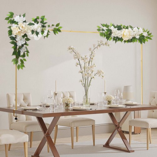 Tischständer mit Klemmen, verstellbar von 71–249 cm Länge und 33–106 cm Höhe, Tischbogenständer mit floralem Dekor, goldener Ballonrahmen für Hochzeiten, Geburtstage, Partys und Weihnachtsdekoration