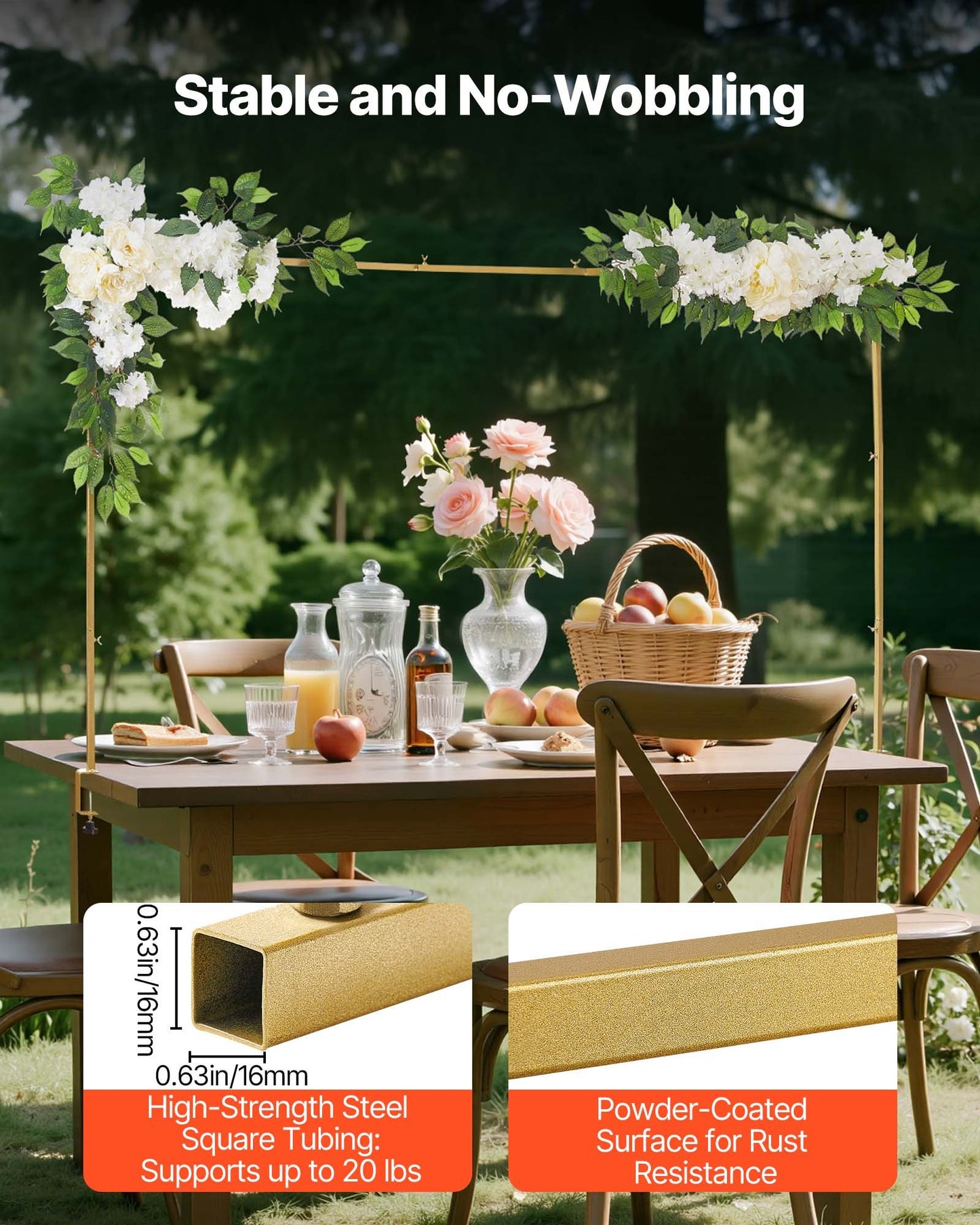 Tischständer mit Klemmen, verstellbar von 71–249 cm Länge und 33–106 cm Höhe, Tischbogenständer mit floralem Dekor, goldener Ballonrahmen für Hochzeiten, Geburtstage, Partys und Weihnachtsdekoration