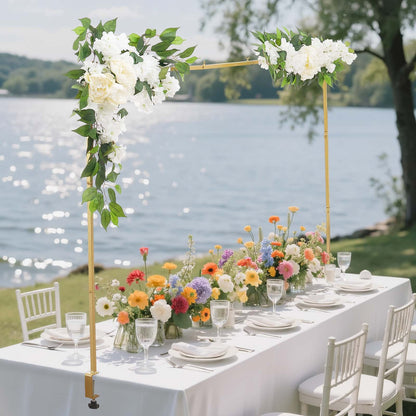Tischständer mit Klemmen, verstellbar von 71–249 cm Länge und 33–106 cm Höhe, Tischbogenständer mit floralem Dekor, goldener Ballonrahmen für Hochzeiten, Geburtstage, Partys und Weihnachtsdekoration