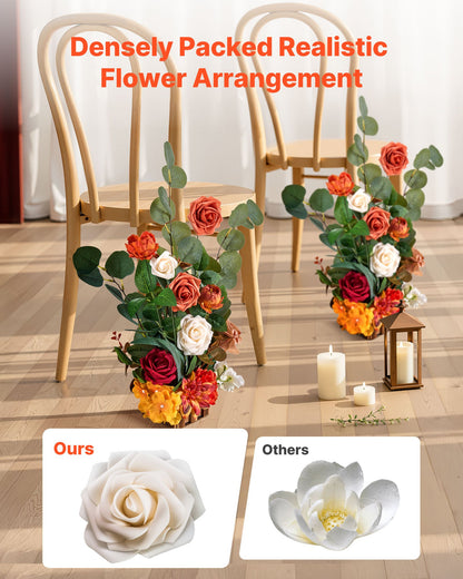 Standing Artificial Flowers Arrangements 4 PCS, 450 mm Tall Faux Flower Decorations for Wedding Aisle Runner Chair, Orange Floral Centerpieces for Ceremony Reception Party Outdoor Decor