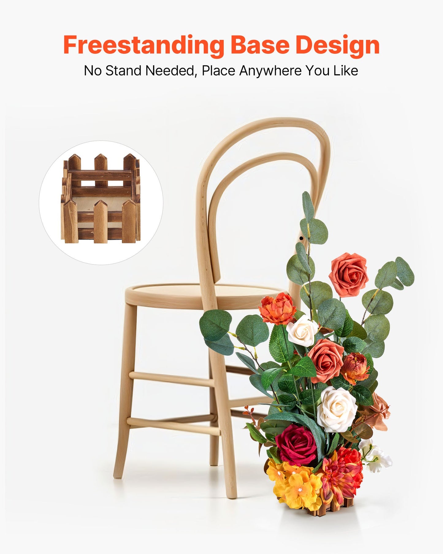 Standing Artificial Flowers Arrangements 4 PCS, 450 mm Tall Faux Flower Decorations for Wedding Aisle Runner Chair, Orange Floral Centerpieces for Ceremony Reception Party Outdoor Decor