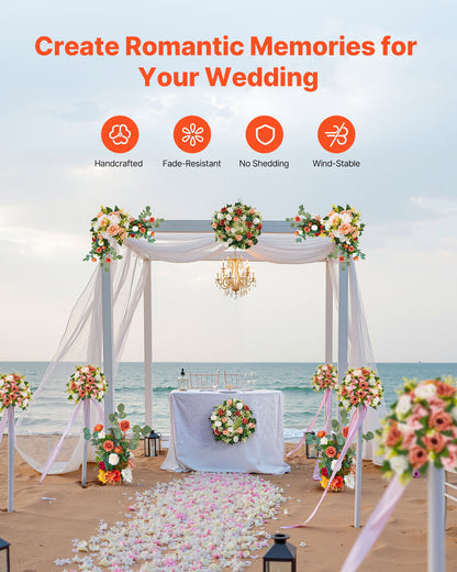 Standing Artificial Flowers Arrangements 4 PCS, 450 mm Tall Faux Flower Decorations for Wedding Aisle Runner Chair, Orange Floral Centerpieces for Ceremony Reception Party Outdoor Decor