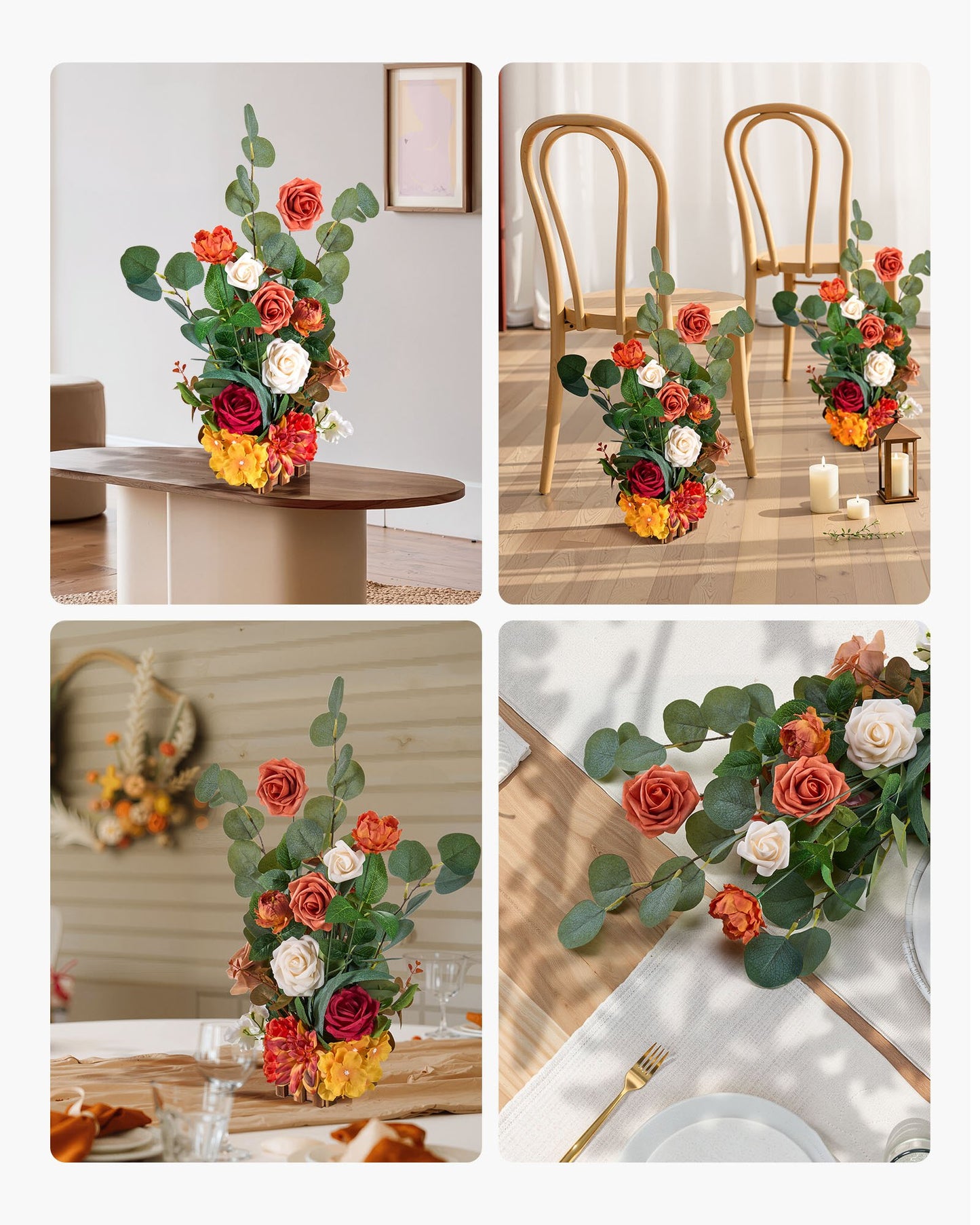 Standing Artificial Flowers Arrangements 4 PCS, 450 mm Tall Faux Flower Decorations for Wedding Aisle Runner Chair, Orange Floral Centerpieces for Ceremony Reception Party Outdoor Decor