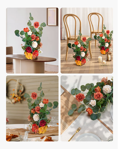 Standing Artificial Flowers Arrangements 4 PCS, 450 mm Tall Faux Flower Decorations for Wedding Aisle Runner Chair, Orange Floral Centerpieces for Ceremony Reception Party Outdoor Decor