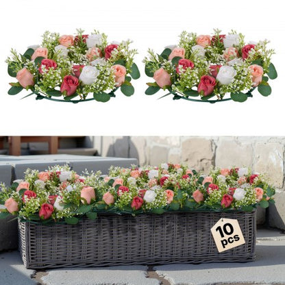 Künstlicher Rosenkranz, 340 mm Durchmesser, mit rosa und weißen Rosen, Blumenarrangement, Tischdekoration für Valentinstag, Muttertag, Partys, Hochzeiten und Zuhause, 10 Stück