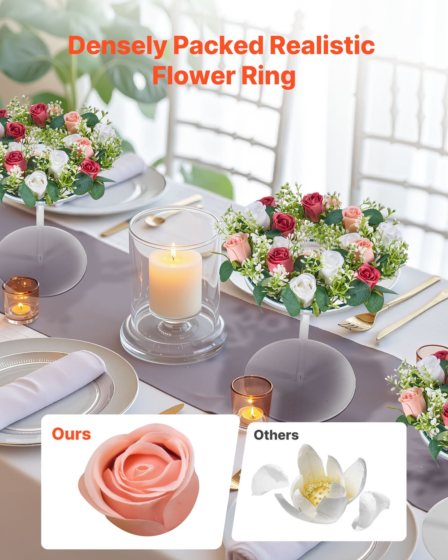 Künstlicher Rosenkranz, 340 mm Durchmesser, mit rosa und weißen Rosen, Blumenarrangement, Tischdekoration für Valentinstag, Muttertag, Partys, Hochzeiten und Zuhause, 10 Stück