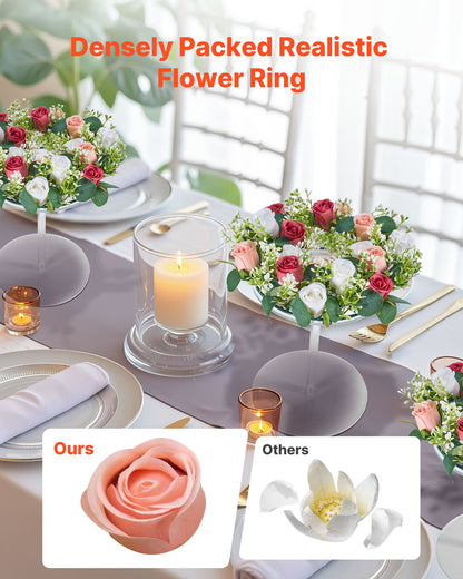 Künstlicher Rosenkranz, 340 mm Durchmesser, mit rosa und weißen Rosen, Blumenarrangement, Tischdekoration für Valentinstag, Muttertag, Partys, Hochzeiten und Zuhause, 10 Stück