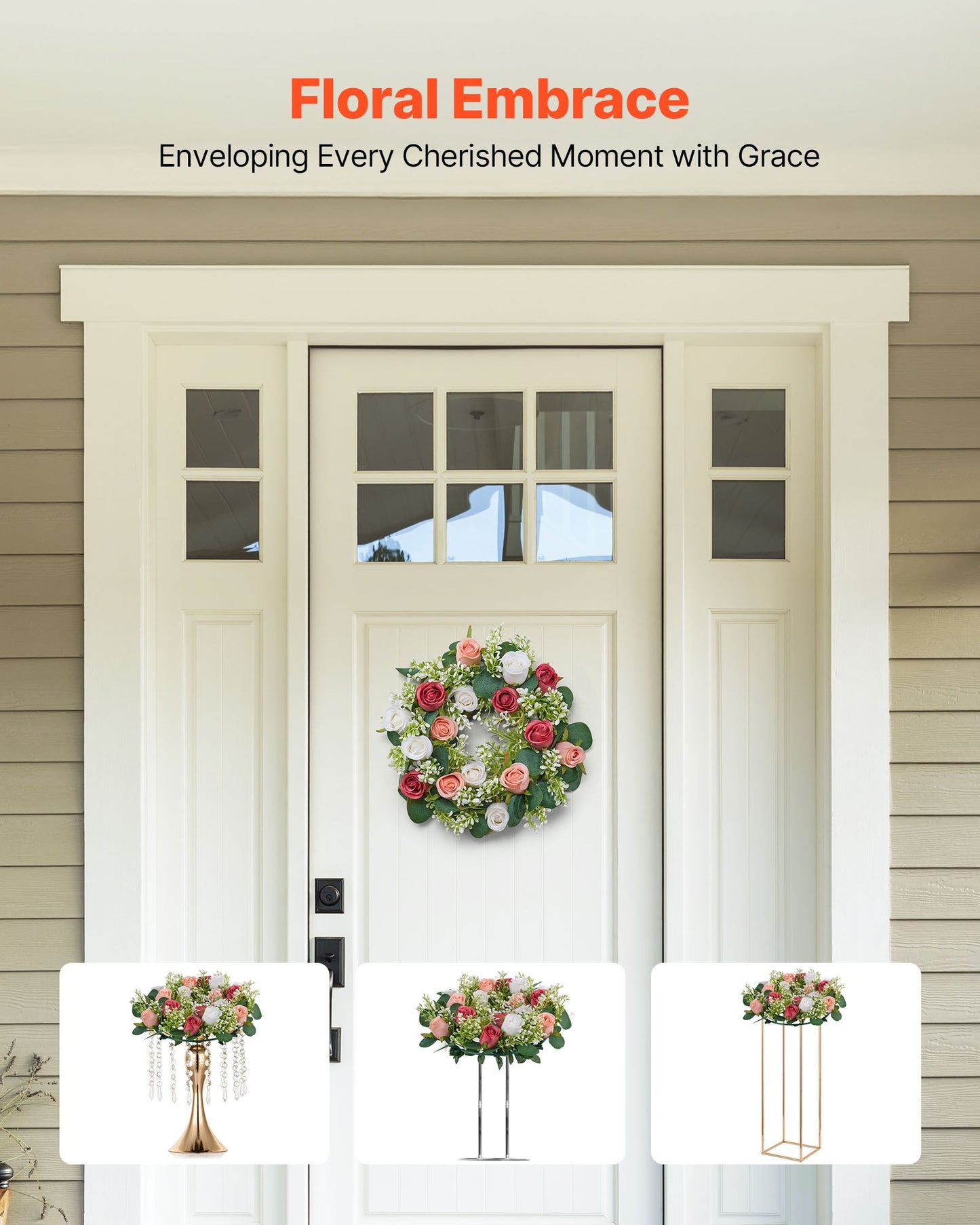 Künstlicher Rosenkranz, 340 mm Durchmesser, mit rosa und weißen Rosen, Blumenarrangement, Tischdekoration für Valentinstag, Muttertag, Partys, Hochzeiten und Zuhause, 10 Stück