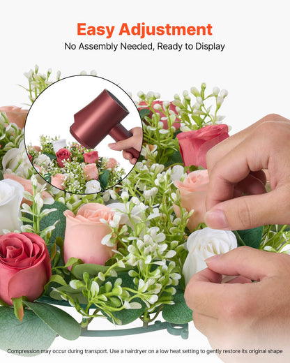 Künstlicher Rosenkranz, 340 mm Durchmesser, mit rosa und weißen Rosen, Blumenarrangement, Tischdekoration für Valentinstag, Muttertag, Partys, Hochzeiten und Zuhause, 10 Stück