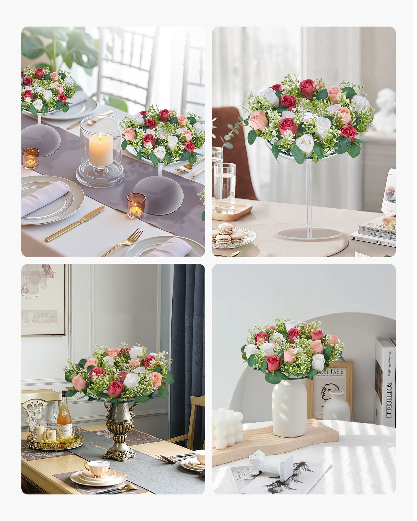 Künstlicher Rosenkranz, 340 mm Durchmesser, mit rosa und weißen Rosen, Blumenarrangement, Tischdekoration für Valentinstag, Muttertag, Partys, Hochzeiten und Zuhause, 10 Stück