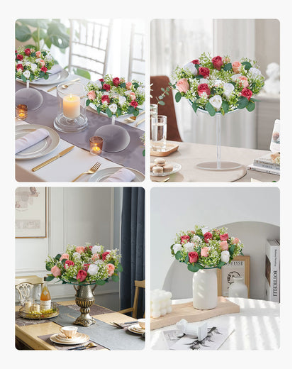 Künstlicher Rosenkranz, 340 mm Durchmesser, mit rosa und weißen Rosen, Blumenarrangement, Tischdekoration für Valentinstag, Muttertag, Partys, Hochzeiten und Zuhause, 10 Stück