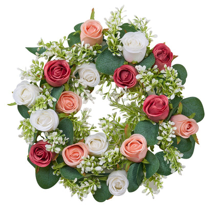 Künstlicher Rosenkranz, 340 mm Durchmesser, mit rosa und weißen Rosen, Blumenarrangement, Tischdekoration für Valentinstag, Muttertag, Partys, Hochzeiten und Zuhause, 10 Stück