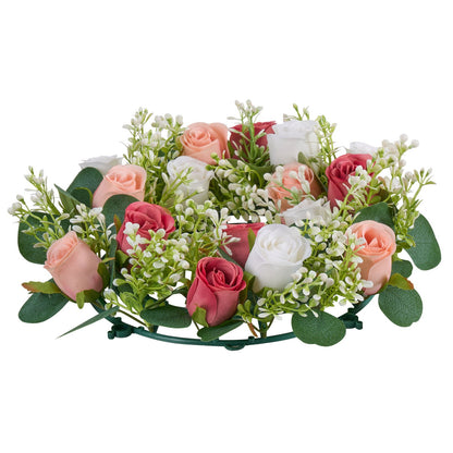 Künstlicher Rosenkranz, 340 mm Durchmesser, mit rosa und weißen Rosen, Blumenarrangement, Tischdekoration für Valentinstag, Muttertag, Partys, Hochzeiten und Zuhause, 10 Stück