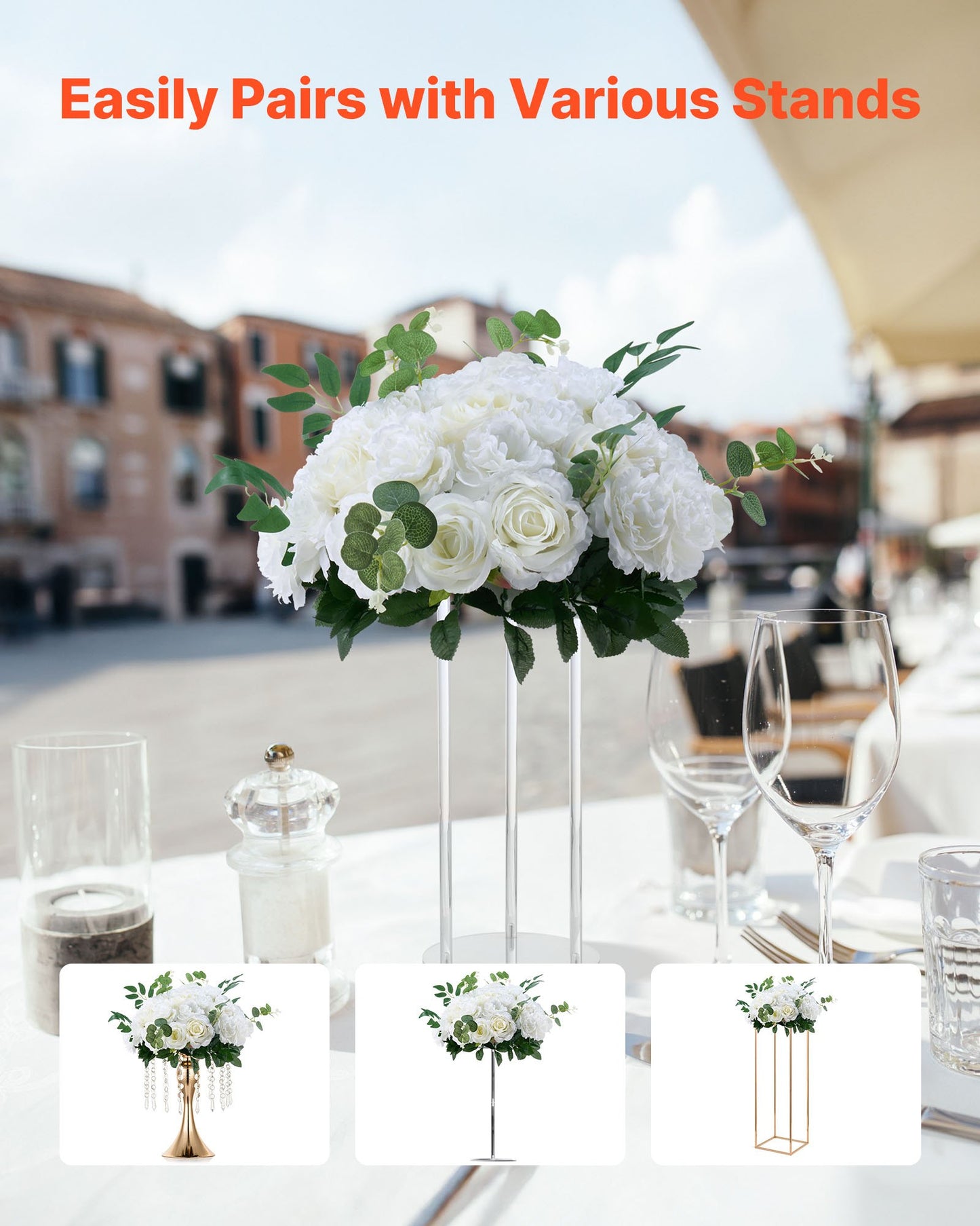 Blumenkugel-Arrangement, 10 Stück, 450 mm Durchmesser, künstliche Blumenkugeln, weiße Rosen, Tischdekoration für Hochzeiten, künstliche Blumenarrangements für Tischdekorationen zu Hause