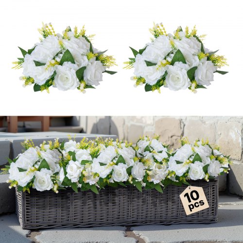 Blumenkugel-Arrangement, 10 Stück, 240 mm Durchmesser, künstliche Blumenkugeln, Rosen-Tischdekoration für Hochzeiten, künstliche Blumenarrangements für Tischdekorationen, Weiß