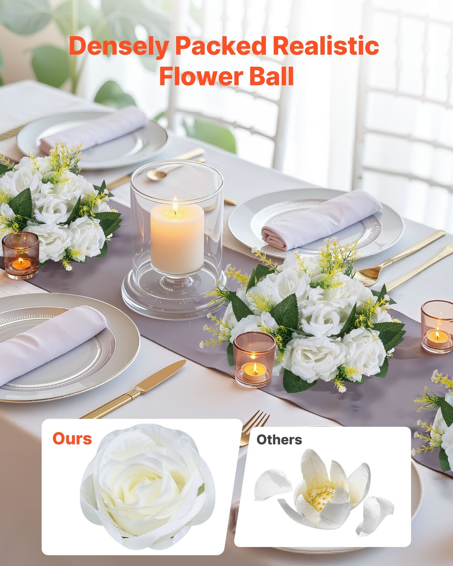 Flower Balls Arrangement Bouquet 10 PCS, 240 mm Diameter Artificial Flower Balls Wedding Rose Centerpieces, Faux Flowers Arrangements for Wedding Centerpiece Home Table Decorations, White