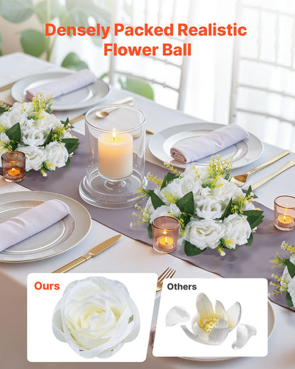 Flower Balls Arrangement Bouquet 10 PCS, 240 mm Diameter Artificial Flower Balls Wedding Rose Centerpieces, Faux Flowers Arrangements for Wedding Centerpiece Home Table Decorations, White